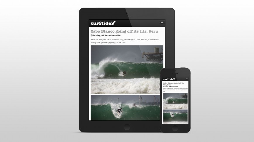 Surftide website viewed on tablet