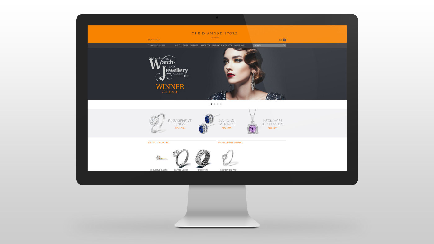Homepage design for The Diamond Store website