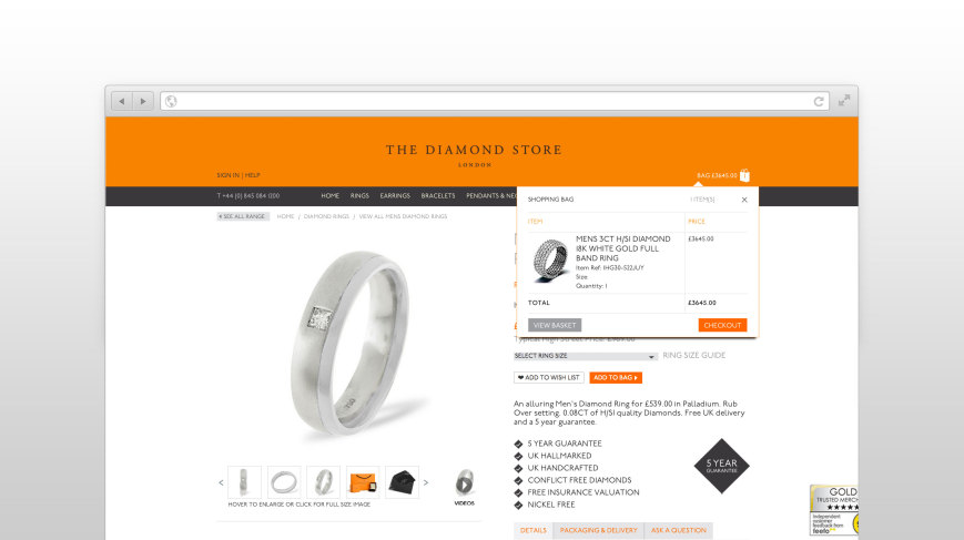 Product details page design for The Diamond Store