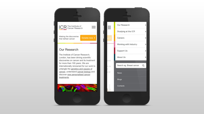 Mobile view of The ICR responsive website