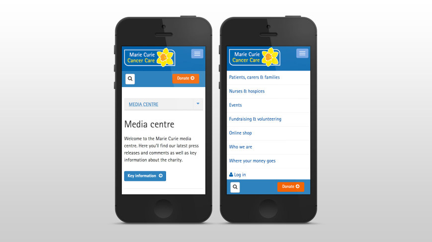 Marie Curie Media Centre viewed on mobile device