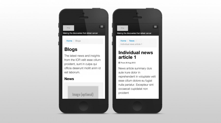 Mobile view of blog and news article screens