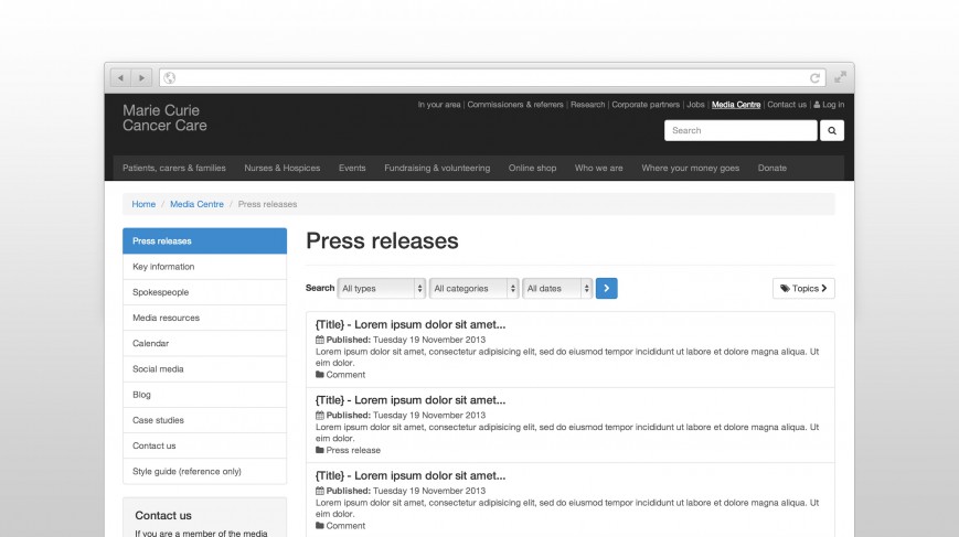 HTML prototype of the press release page