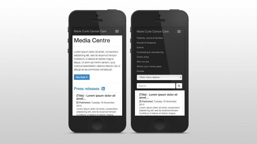 Mobile view of the HTML prototype