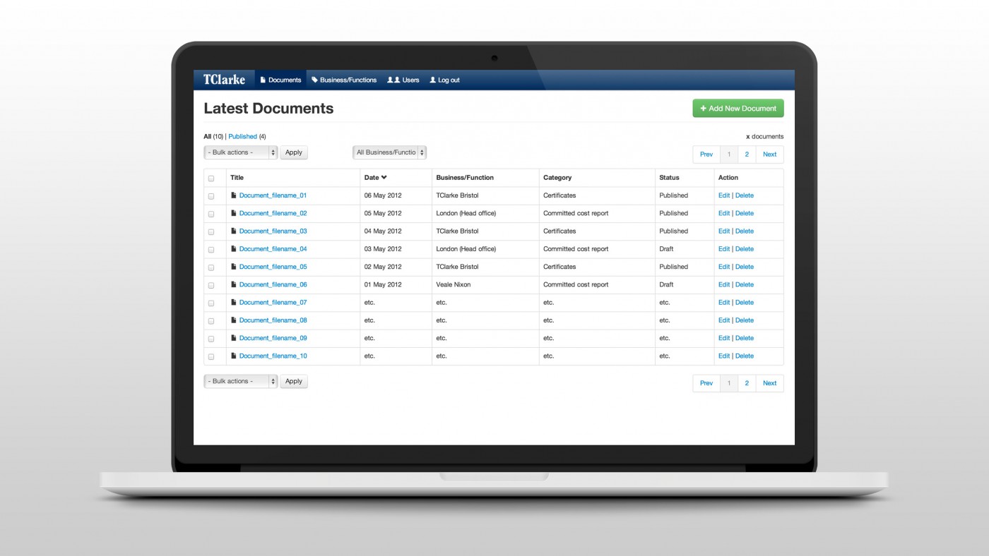 Document listing screen