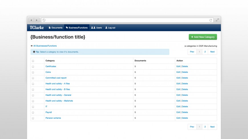 Responsive Document management system for T Clarke