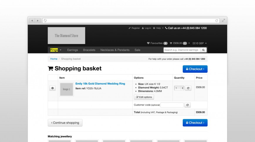 Responsive shopping basket screen from the HTML prototype