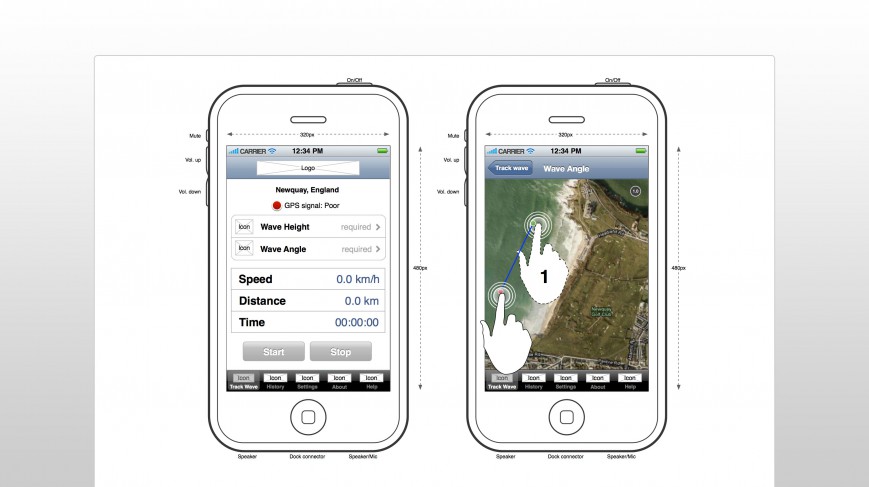 Wavetracks GPS mobile wireframes