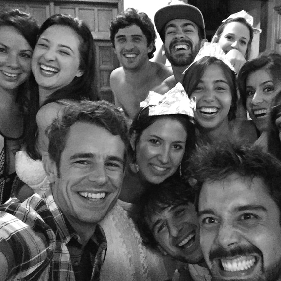 Group of friends smiling for camera at carnival in Brazil