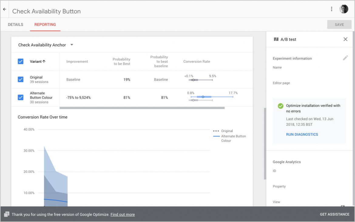 Google Optimize Screenshot