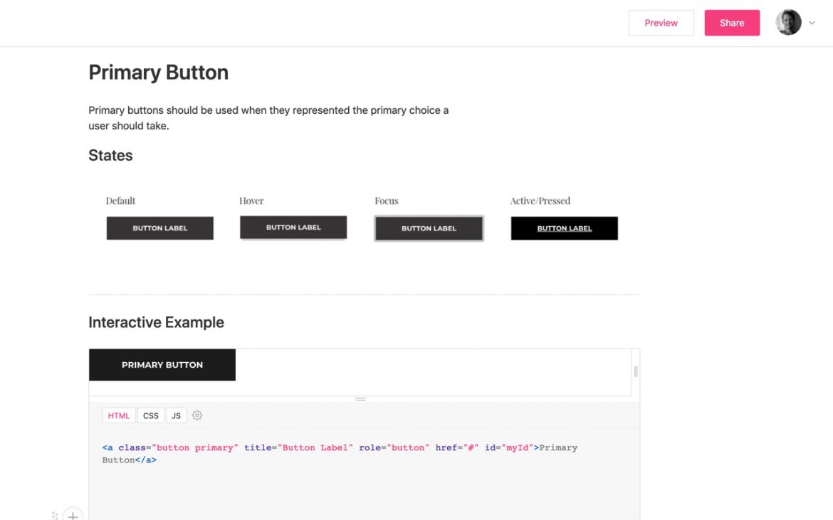 Zero height interface with coded button example