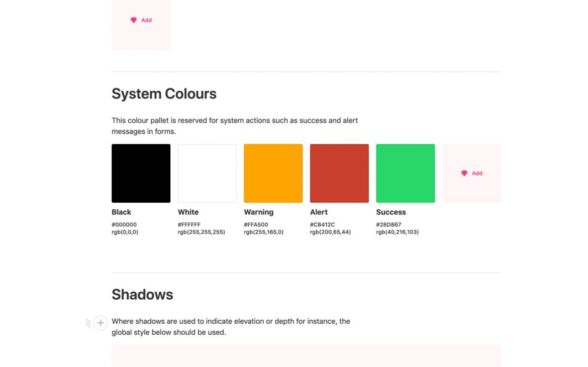 Colour blocks within zero height web interface