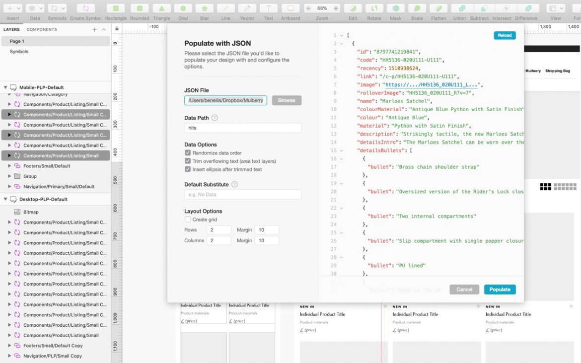 Designing With Data in Sketch App data populator plugin  JSON