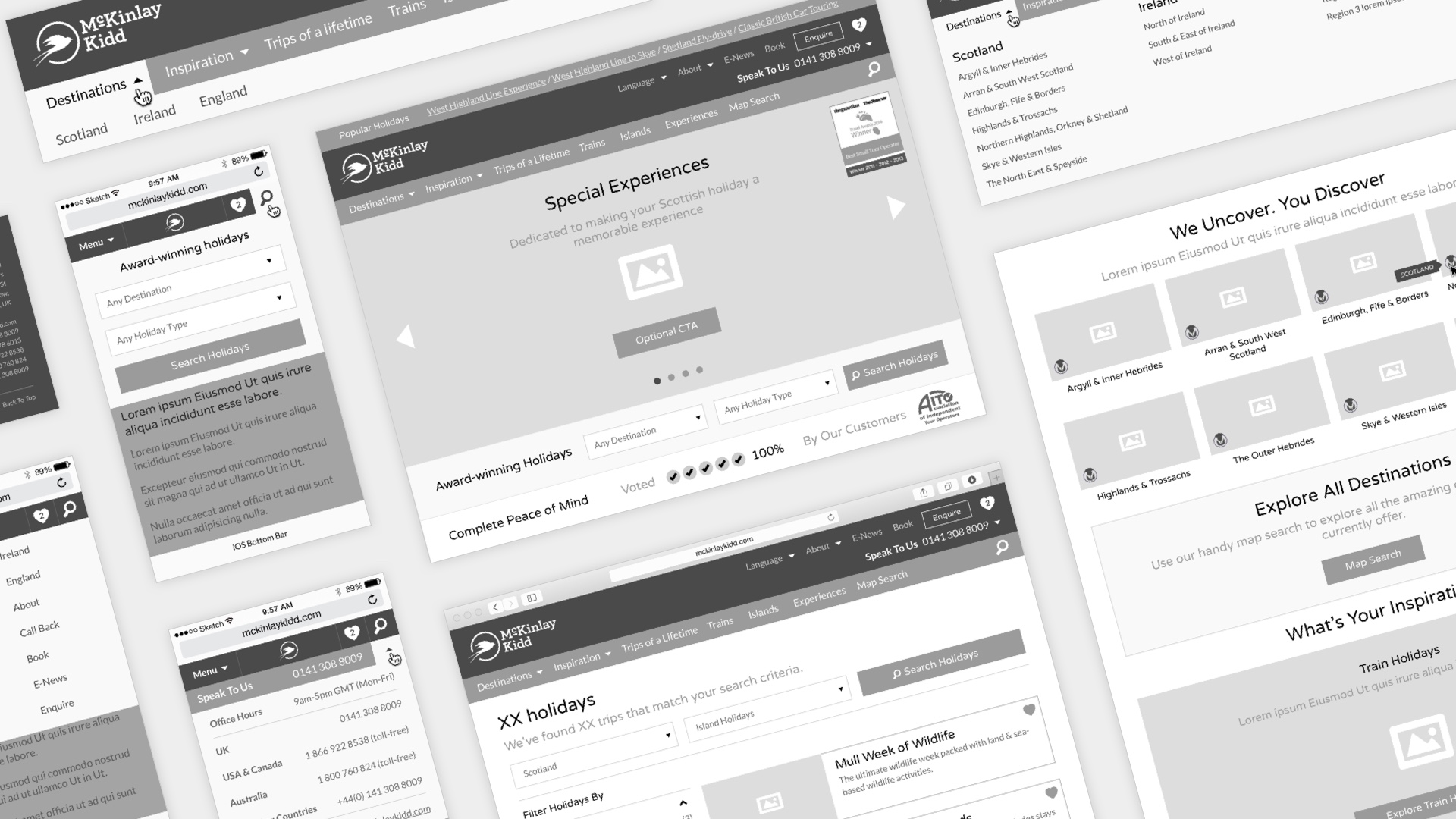 Isometric collection of website wireframes