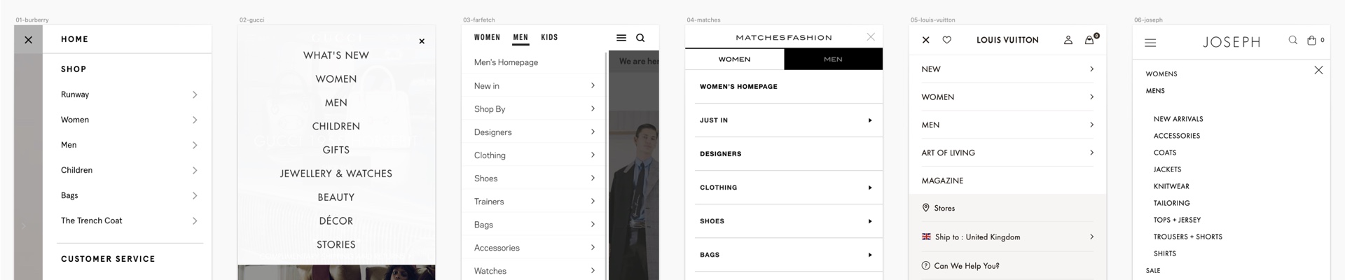 Screen shot of competitors mobile website navigation