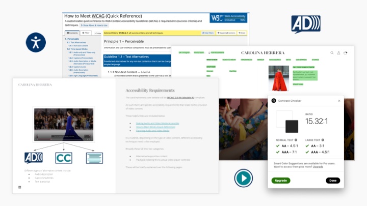 Screenshots of accessibility features in Sketch and WCAG website guidelines