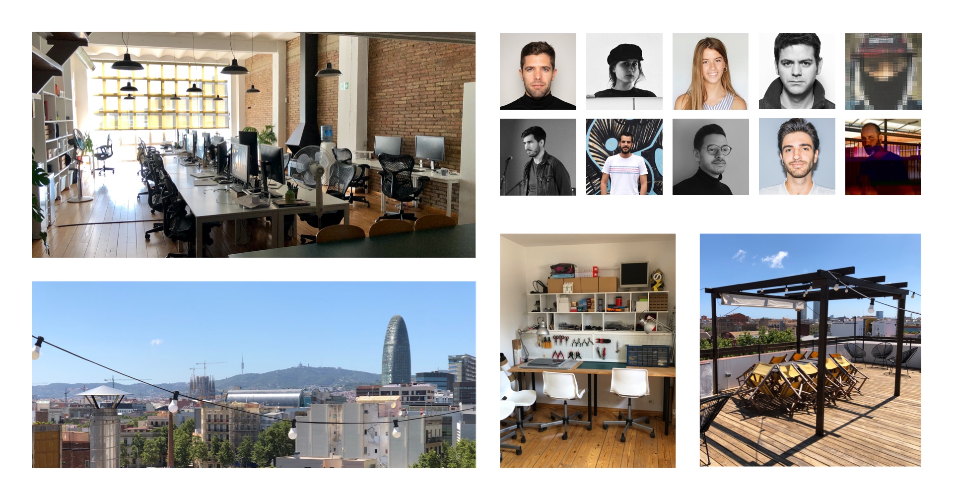 Assortment of photos showing B-Reel Barcelona team and office
