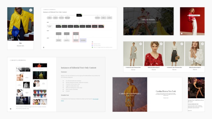 Screenshots of editorial sitemap, presentation and UI designs