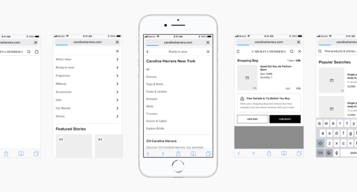 Several wireframes showing navigation structure