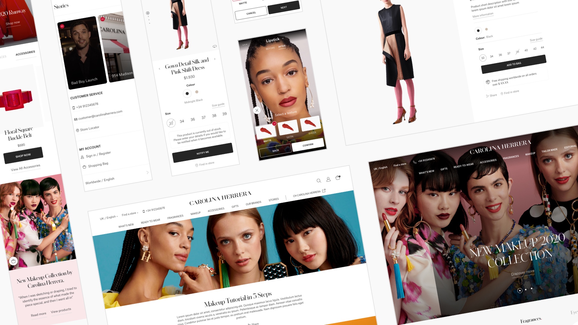 Assortment of UI designs for the Carolina Herrera website