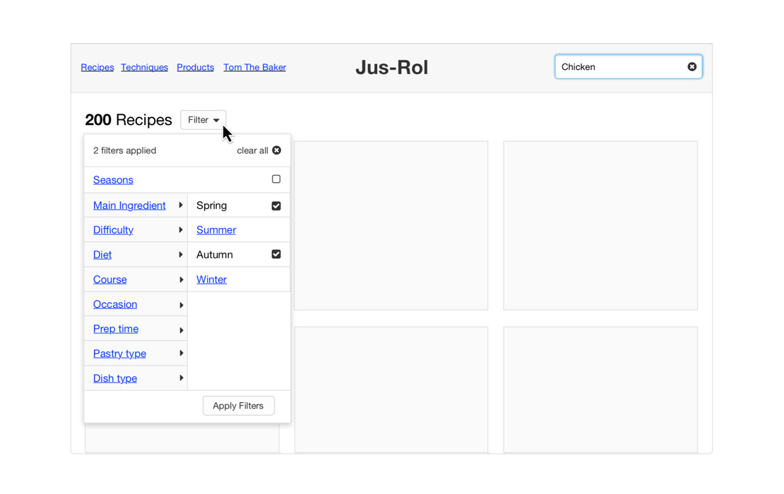 Wireframe for Jus Rol website
