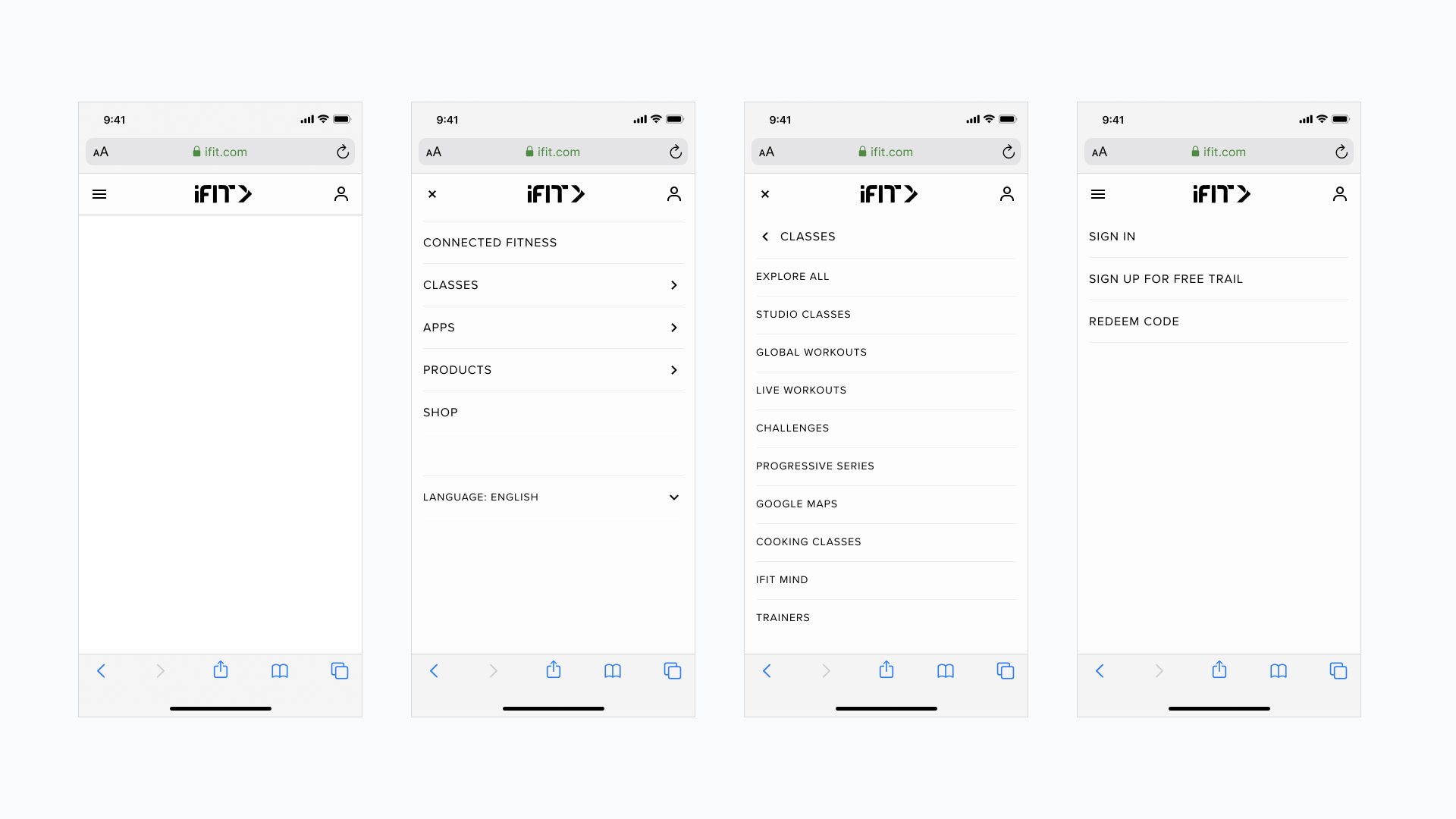 A selection of wireframes showing mobile website interface