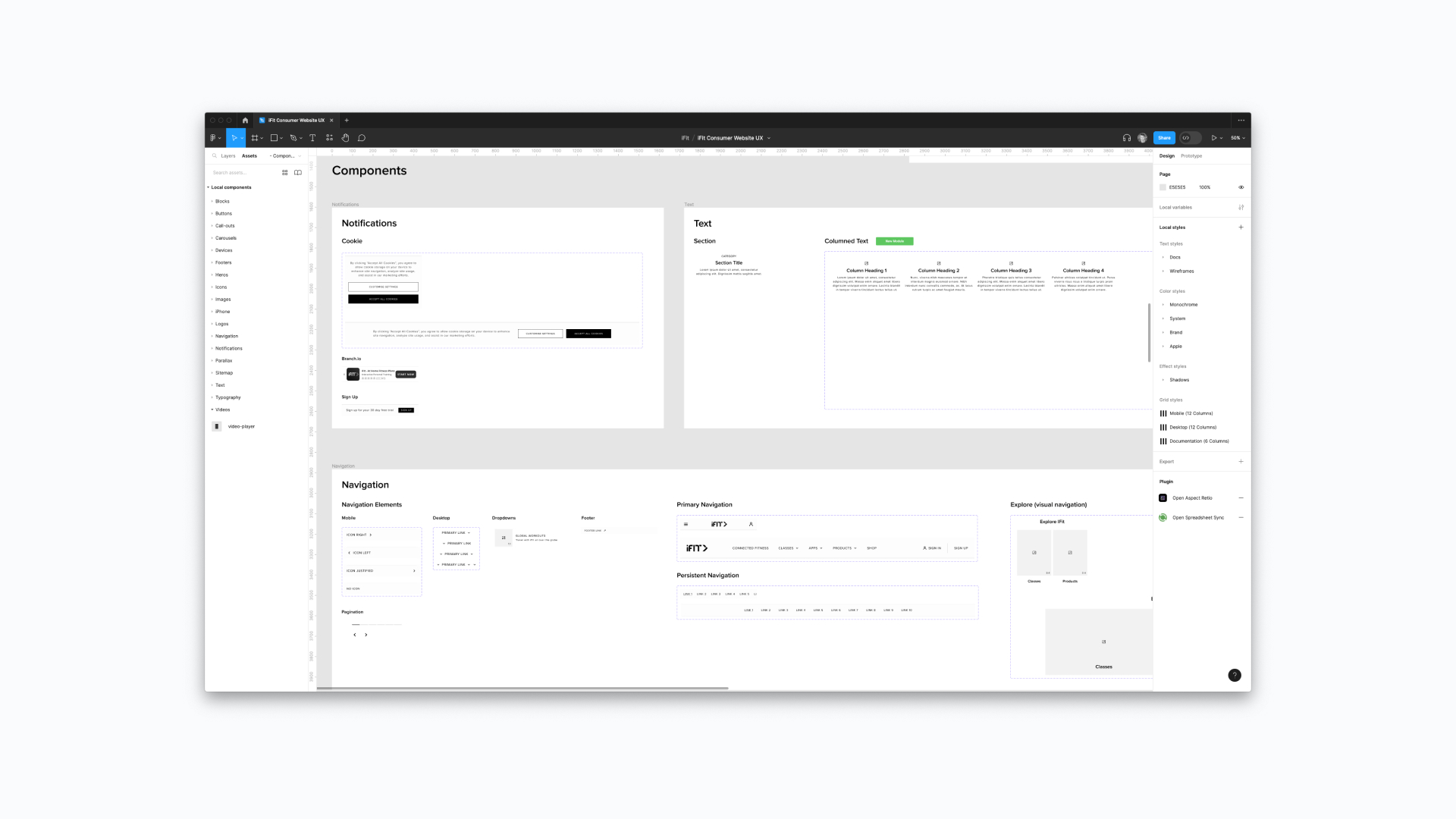 A screenshot showing a component library in Figma