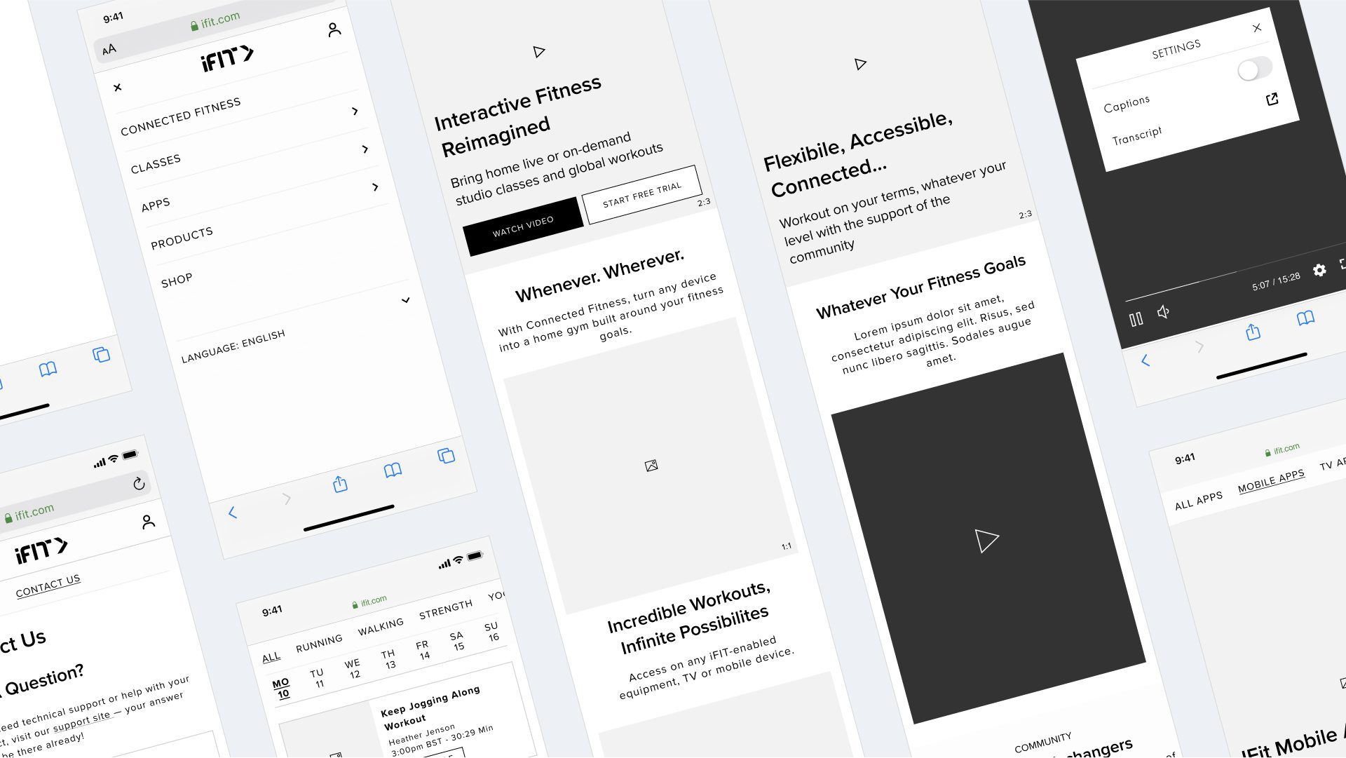 A selection of wireframes from the UX phase of the iFIT project.
