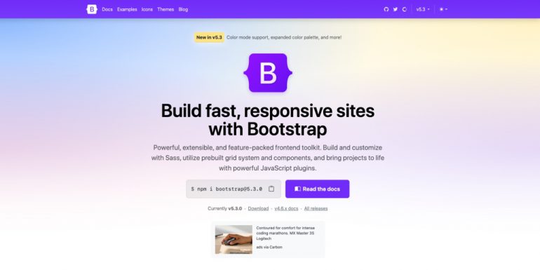 Screenshot of the Twitter Bootstrap website homepage